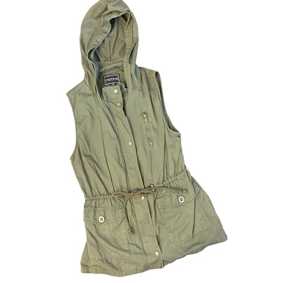 Utility Vest Zip Jacket w/ Hood Army Green SMALL 1763 - Picture 5 of 11